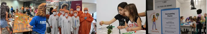 Collage of STEM Girl Day photos with corporate partners and participants