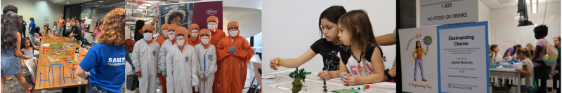 Collage of STEM Girl Day photos with corporate partners and participants