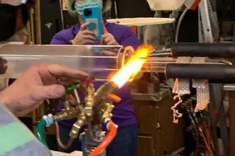 Glass shop blowing glass